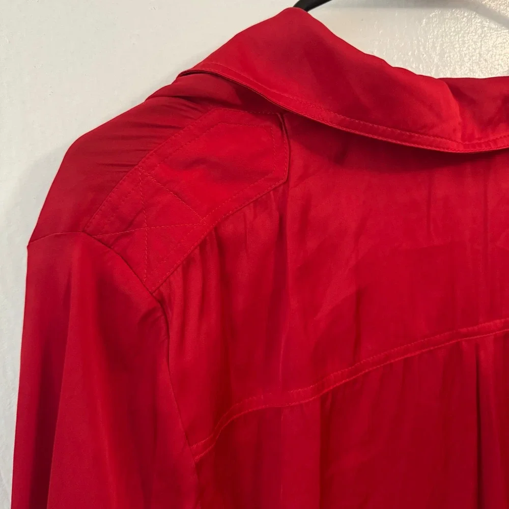Zadig‎ & Voltaire Red Silk Button Front Shirt Dress Long Sleeve Mini Dress